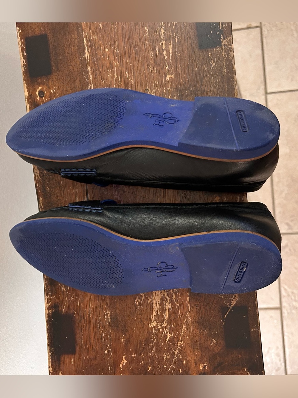 Cole Haan Black Leather Penny Loafers with Navy Trim - Picture 5 of 8